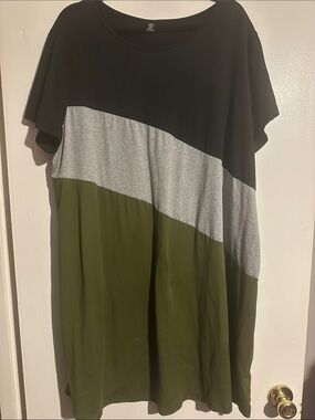 SHEIN Black Silver Olive Colorblock Short Sleeve Dress
